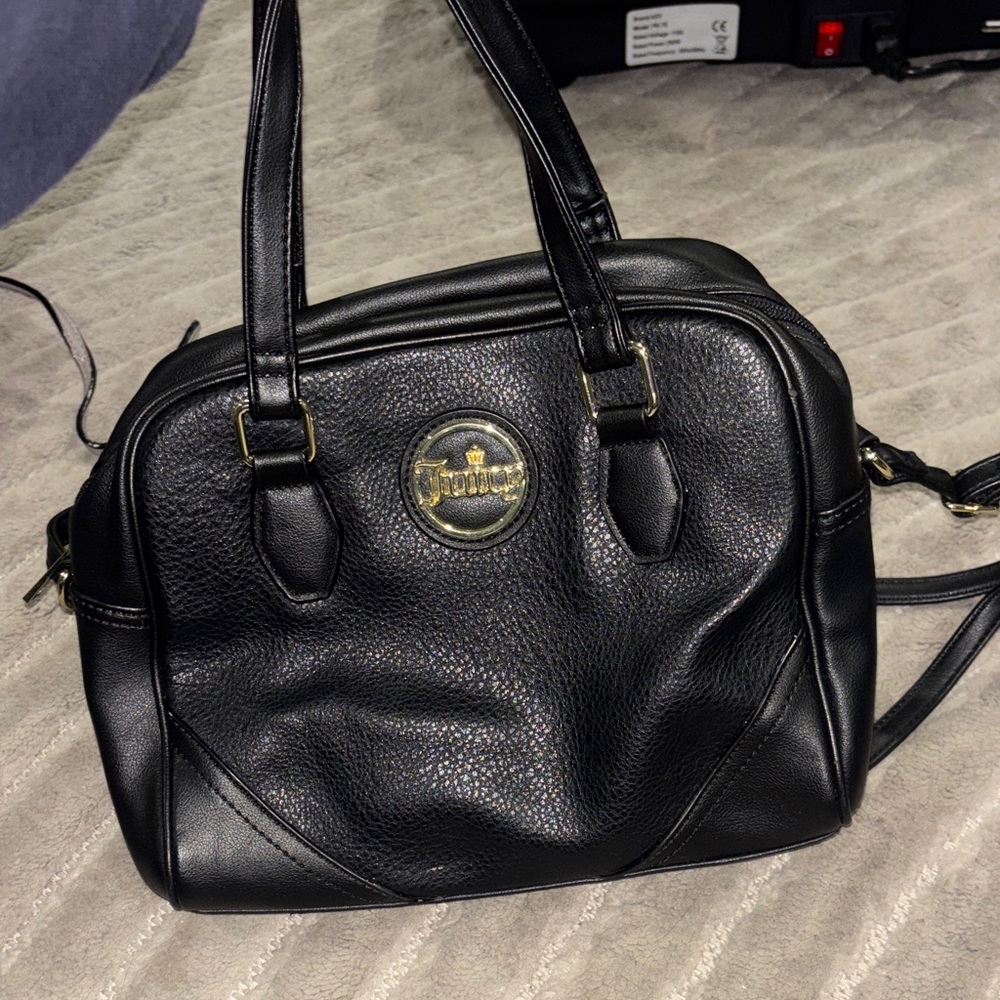 Juicy Couture Black Pebbled Leather Bag with Gold Logo